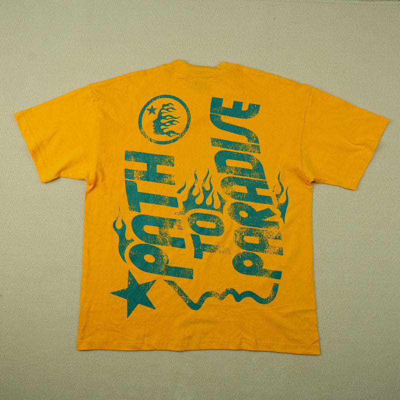 Hellstar Studios Jesus Emblem Short Sleeve Tee Shirt Yellow