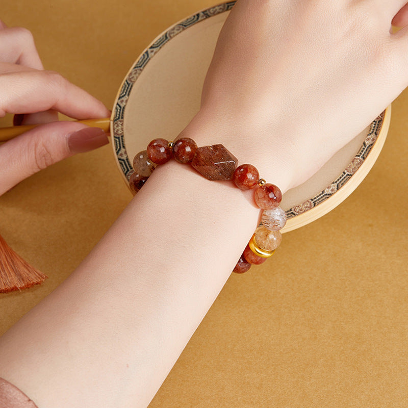 Warm Wishes-Black Gold Super Seven Crystal Rhombus & Peace Roundel Bracelet