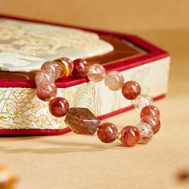 Warm Wishes-Black Gold Super Seven Crystal Rhombus & Peace Roundel Bracelet