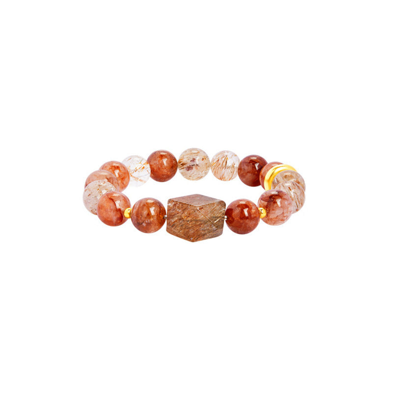 Warm Wishes-Black Gold Super Seven Crystal Rhombus & Peace Roundel Bracelet
