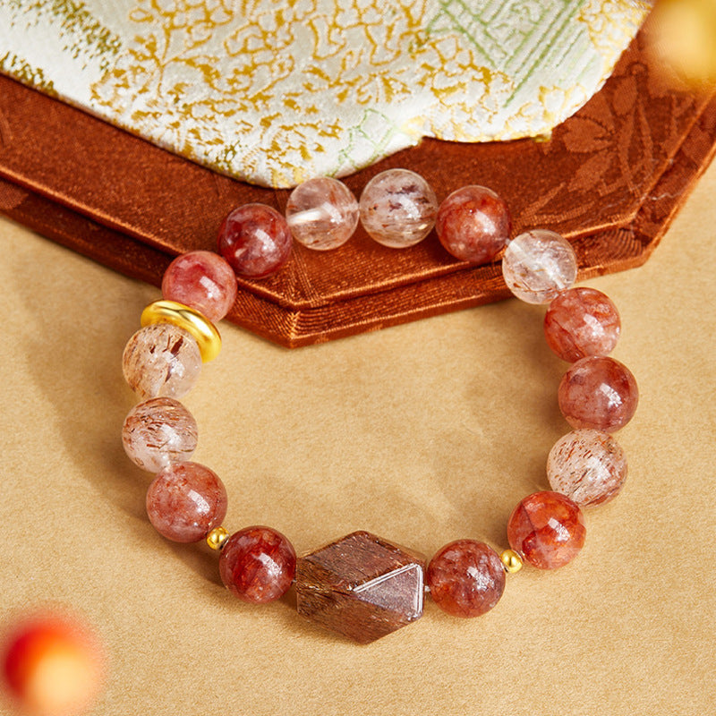 Warm Wishes-Black Gold Super Seven Crystal Rhombus & Peace Roundel Bracelet