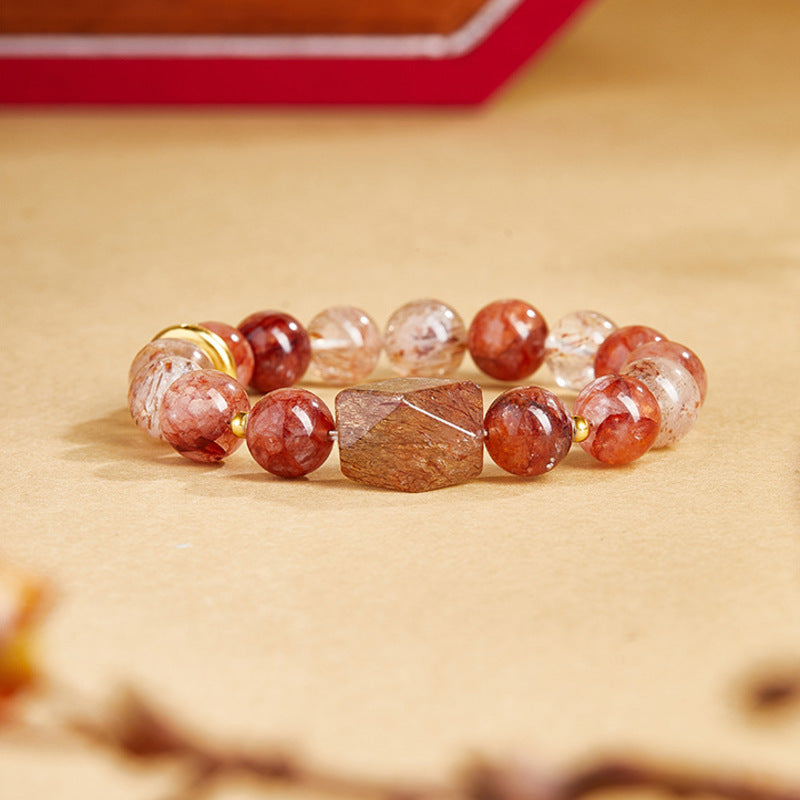 Warm Wishes-Black Gold Super Seven Crystal Rhombus & Peace Roundel Bracelet