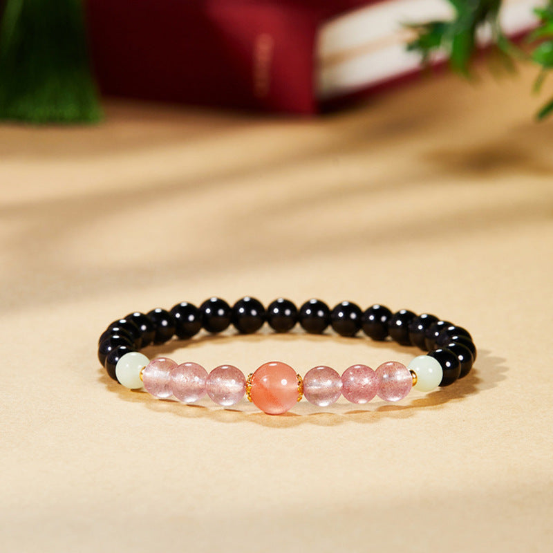 Black Obsidian South Red Agate Stretch Bracelet-Quiet Focus