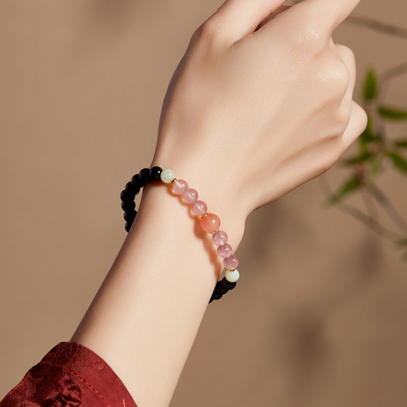 Black Obsidian South Red Agate Stretch Bracelet-Quiet Focus