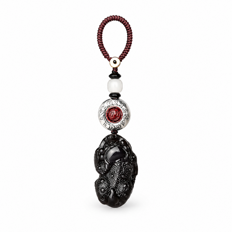 Black Obsidian Pixiu Car Keychain-Roadside Resolve