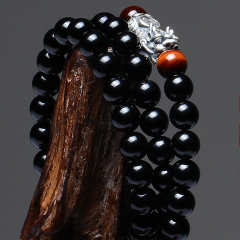 Black Obsidian Silver Pixiu Healing Bracelet