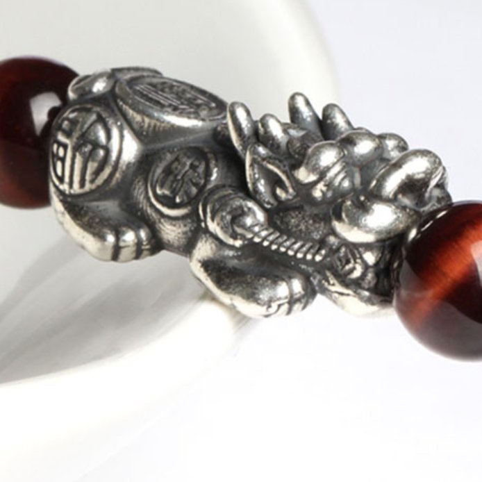 Black Obsidian Silver Pixiu Healing Bracelet