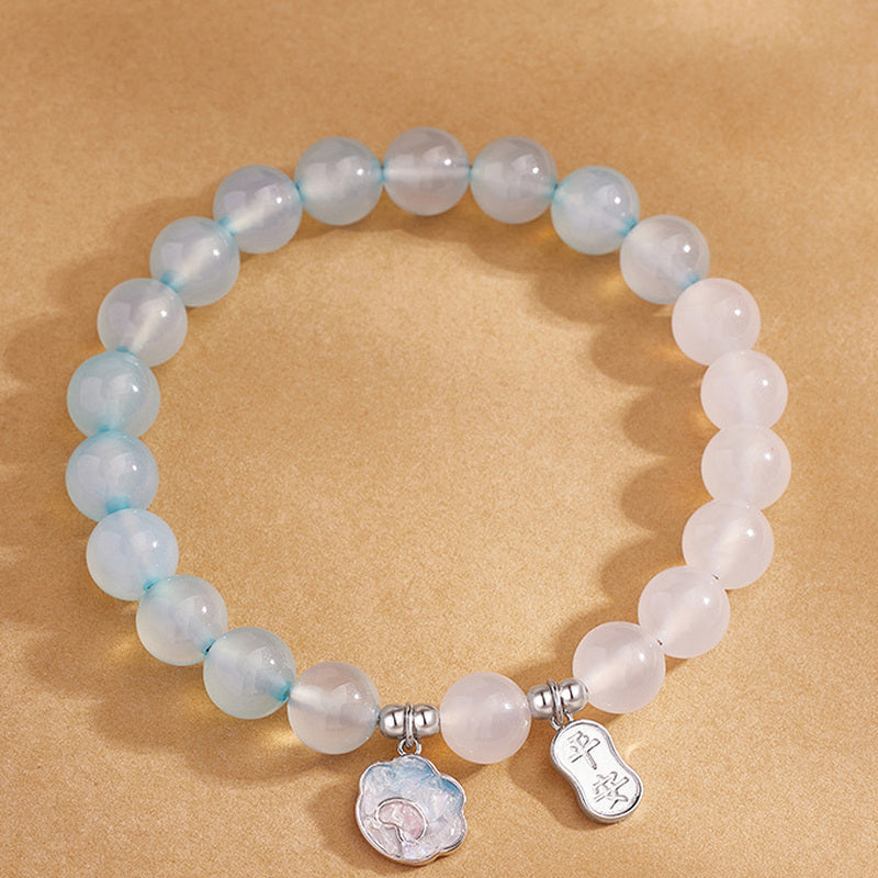 Blue Agate Cat Paw White Chalcedony Bracelet-Gentle Ease