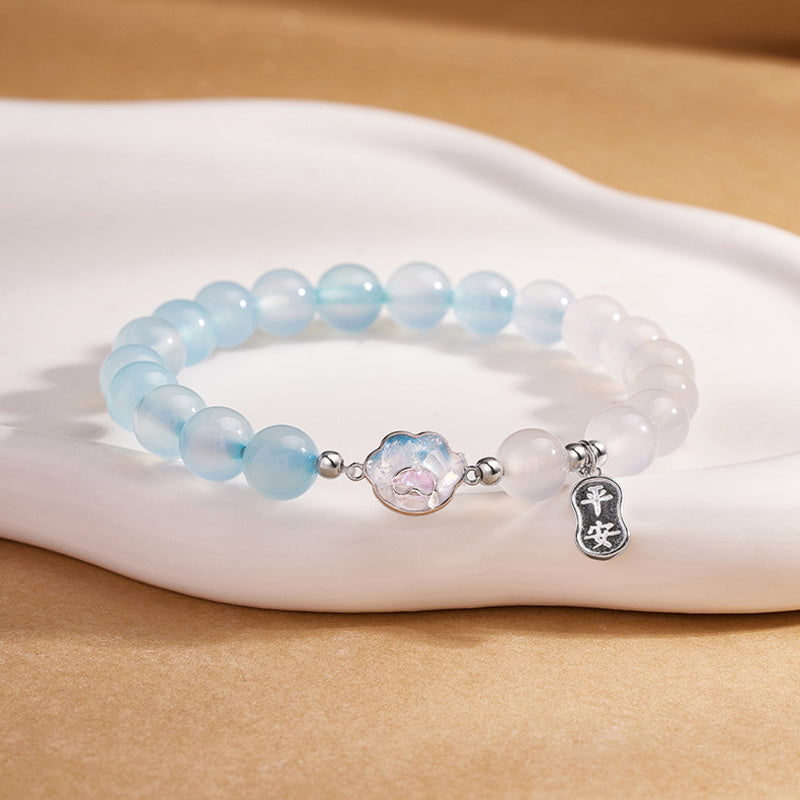 Blue Agate Cat Paw White Chalcedony Bracelet-Lighthearted Calm