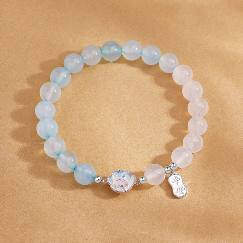 Blue Agate Cat Paw White Chalcedony Bracelet-Lighthearted Calm