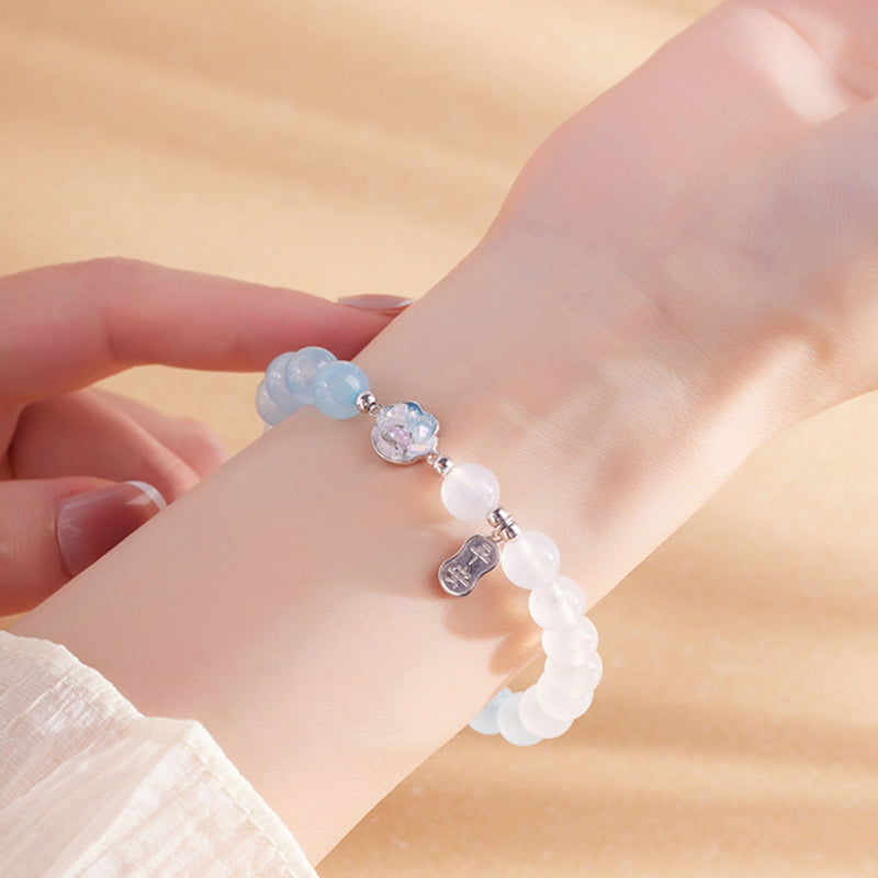 Blue Agate Cat Paw White Chalcedony Bracelet-Lighthearted Calm