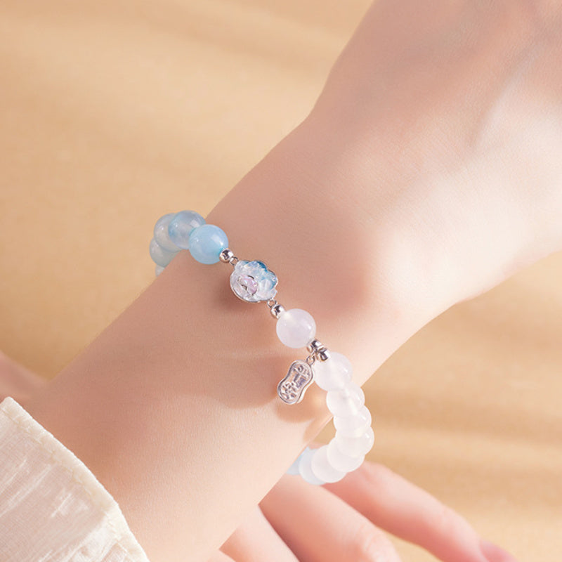 Blue Agate Cat Paw White Chalcedony Bracelet-Lighthearted Calm