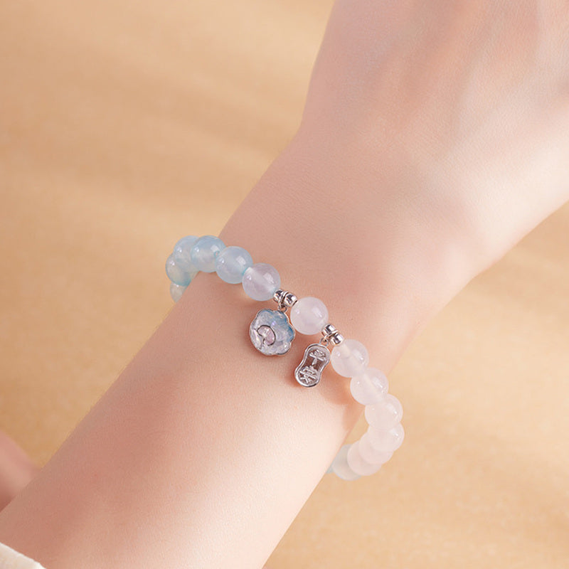 Blue Agate Cat Paw White Chalcedony Bracelet-Gentle Ease