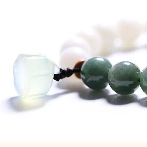 Bodhi Root Bracelet-Green Agate Lotus Jade Bead