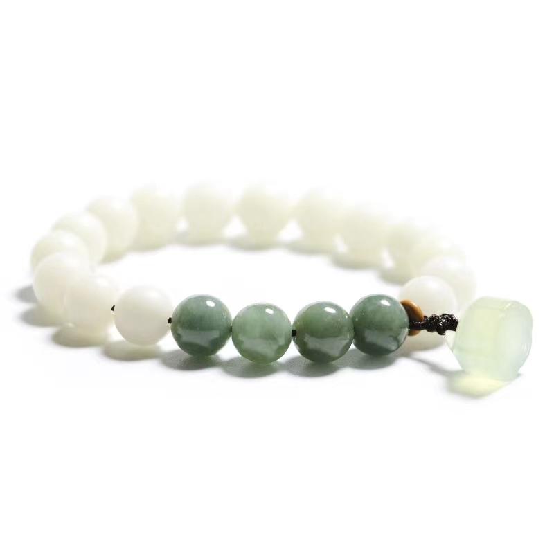 Bodhi Root Bracelet-Green Agate Lotus Jade Bead