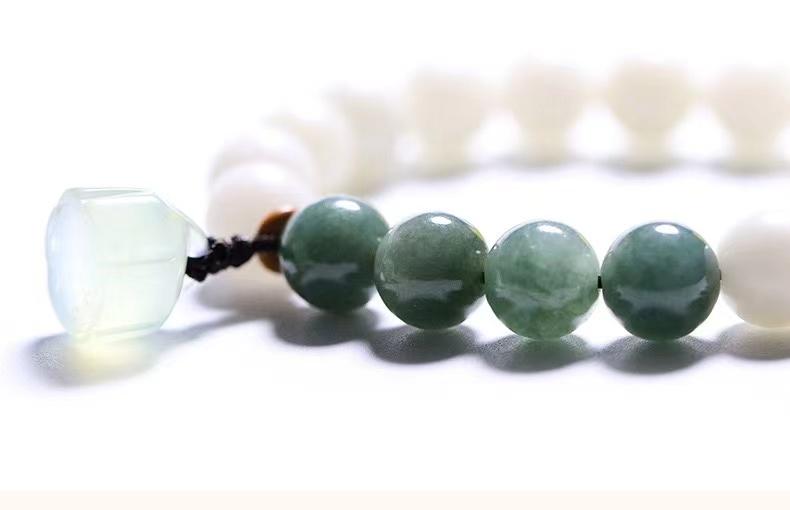 Bodhi Root Bracelet-Green Agate Lotus Jade Bead
