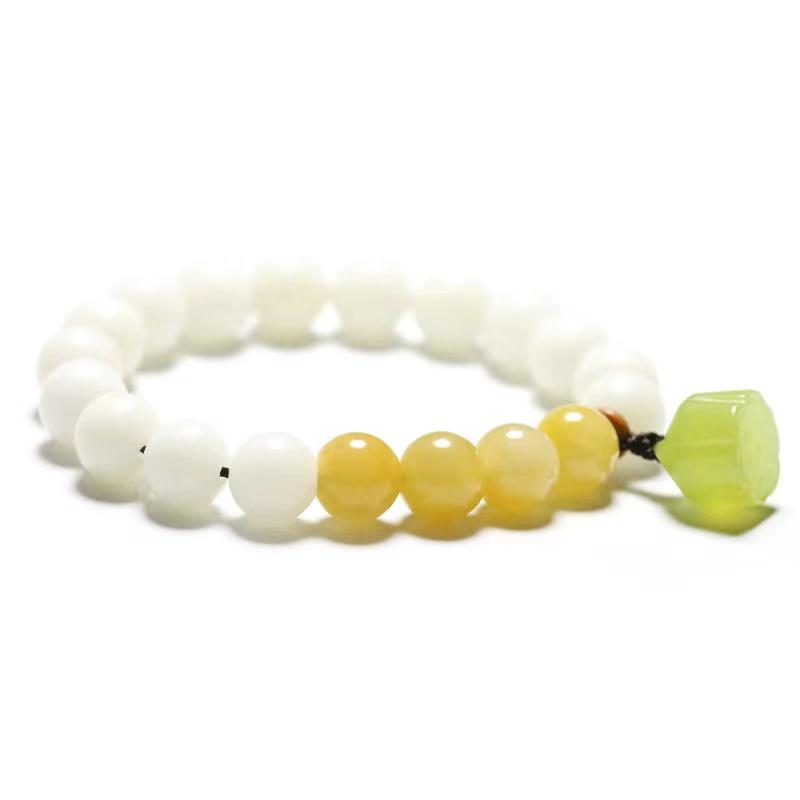 Bodhi Root Bracelet-Green Agate Lotus Jade Bead