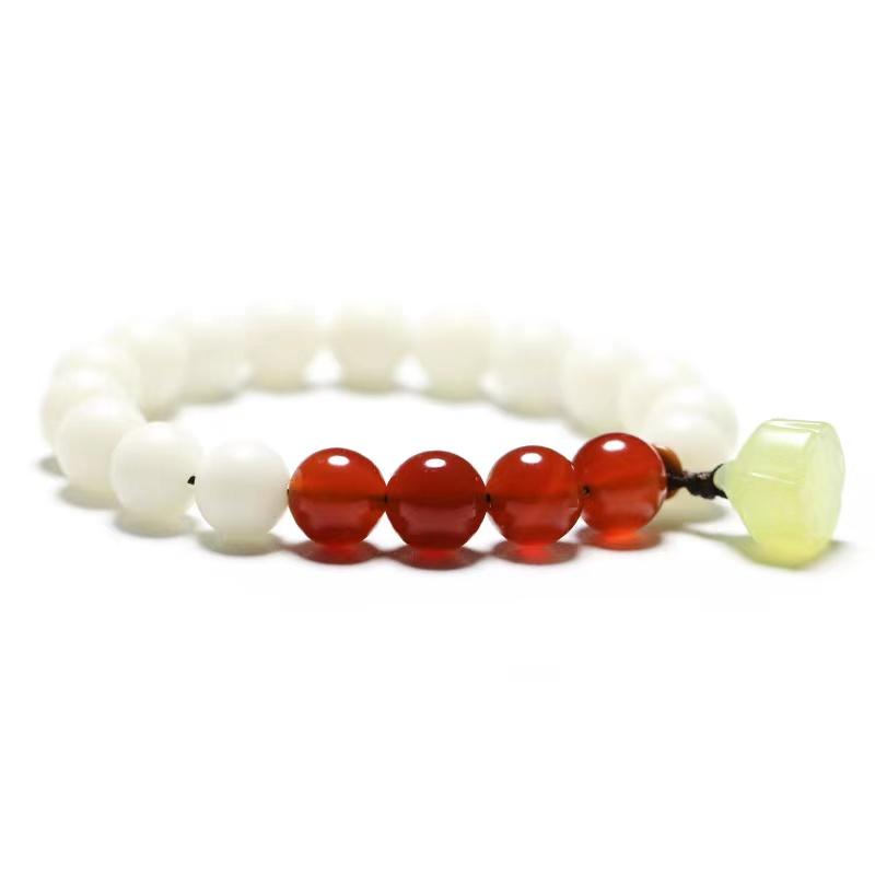 Bodhi Root Bracelet-Green Agate Lotus Jade Bead