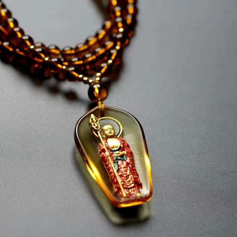 Bodhisattva Ksitigarbha Glaze 24k Gold Pendant-Earth Store Bodhisattva