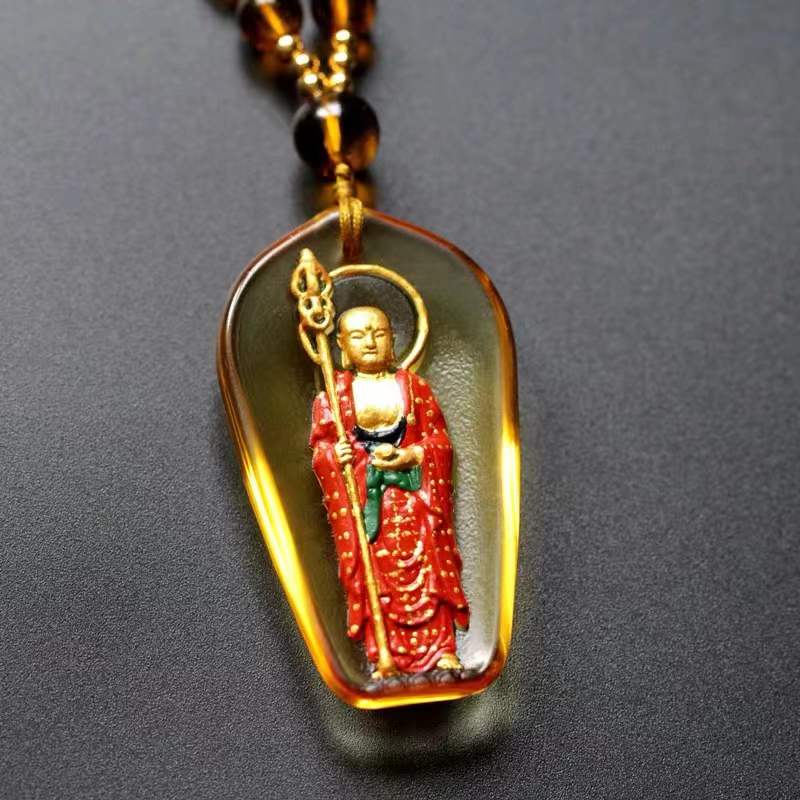 Bodhisattva Ksitigarbha Glaze 24k Gold Pendant-Earth Store Bodhisattva