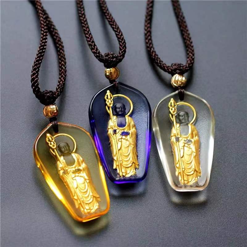 Bodhisattva Ksitigarbha Glaze 24k Gold Pendant-Earth Store Bodhisattva