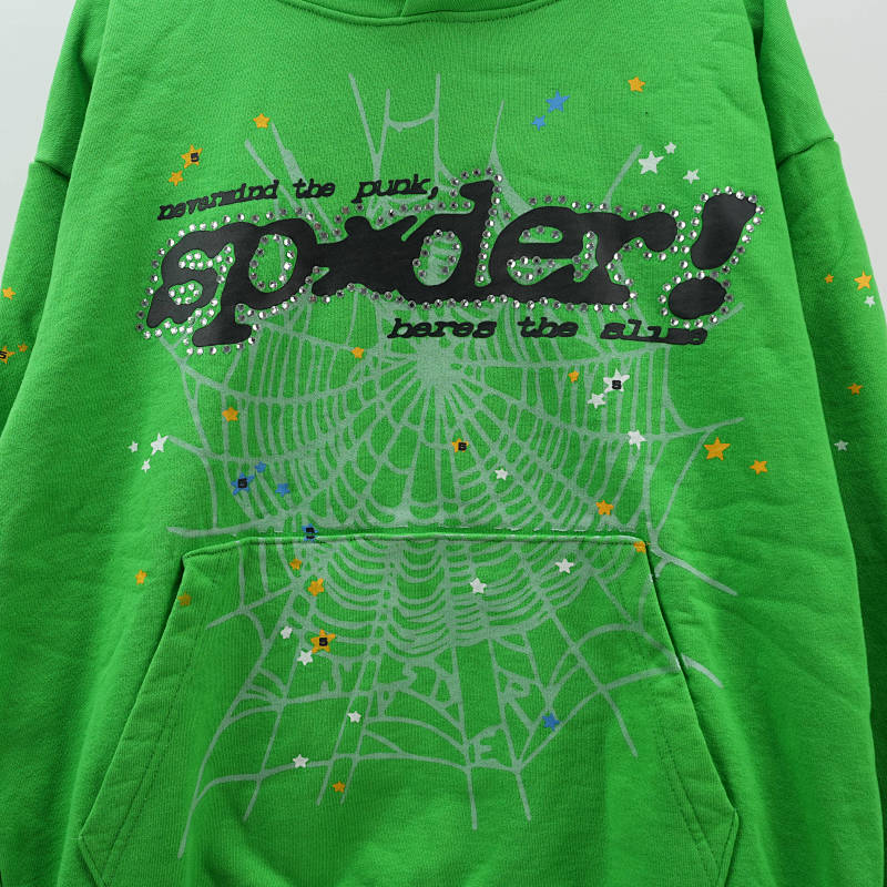 Sp5Der Punk V2 Rhinestone Hoodie Bright Green
