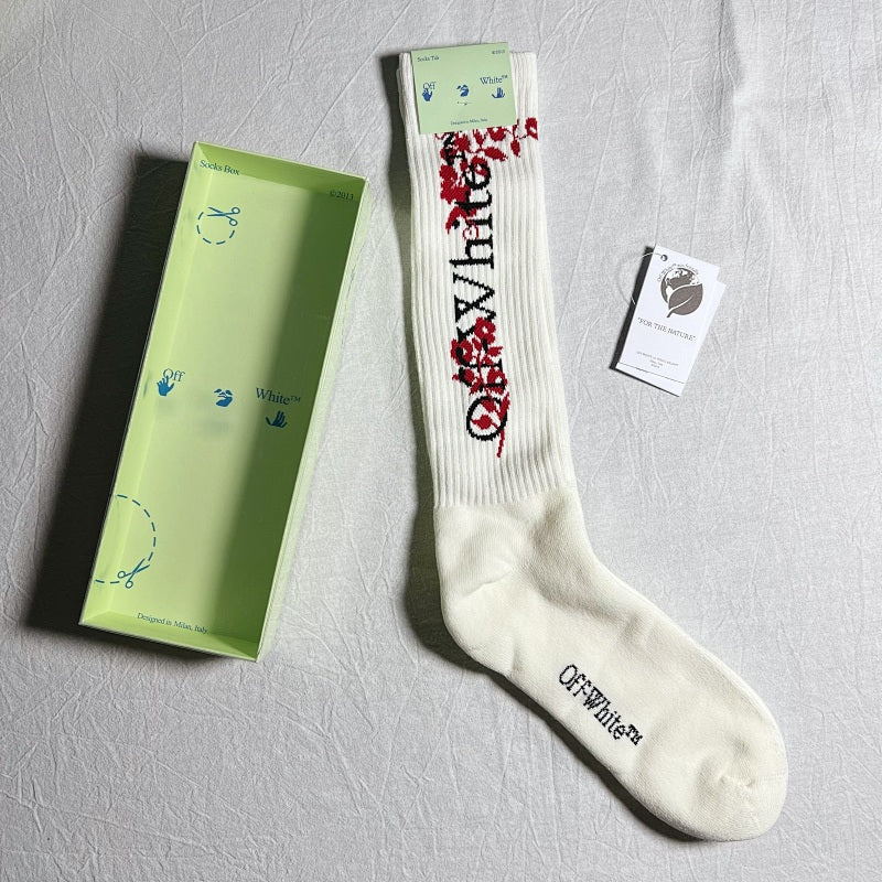 Off-White Knee-High Socks - White/Red/Black