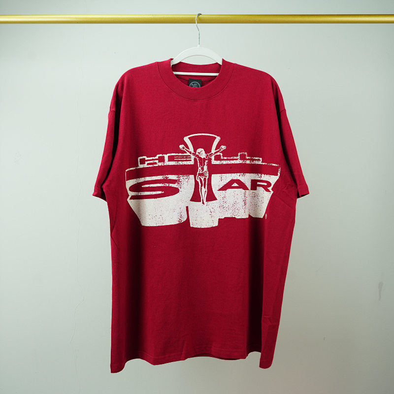 Hellstar Studios Jesus Emblem Short Sleeve Tee Shirt Blood Red