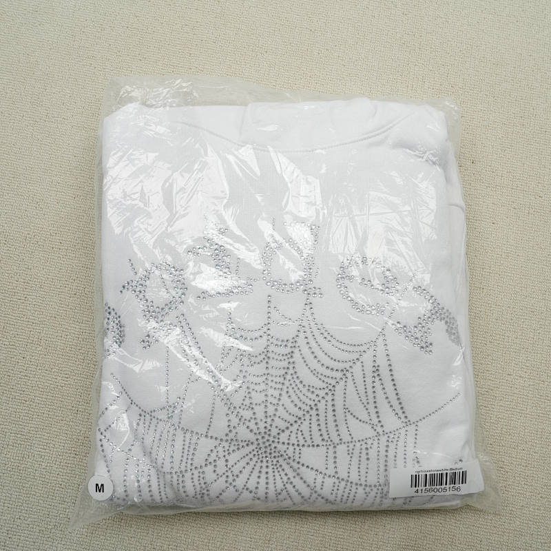Sp5Der 0G Rhinestone Logo Hoodie White