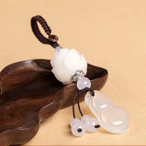 Chalcedony Keychain-White Lotus Flower