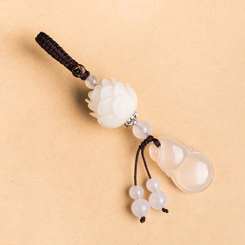 Chalcedony Keychain-White Lotus Flower