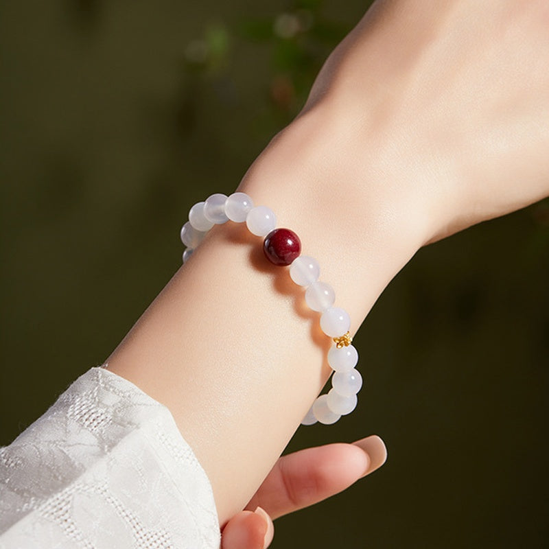 Cinnabar White Chalcedony Bracelet-Heartfelt Wishes