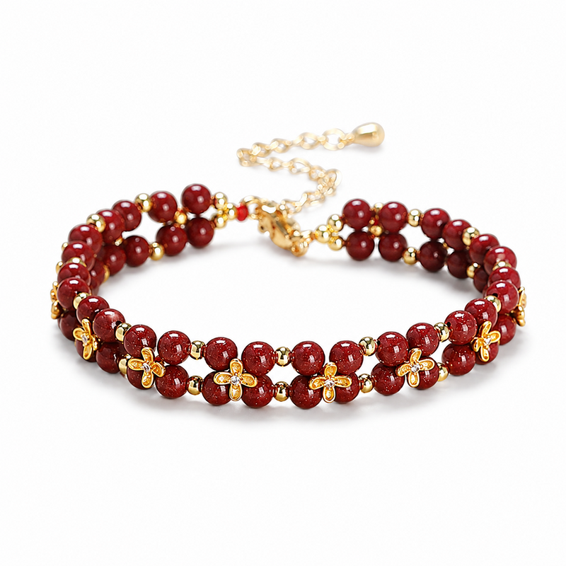 Cinnabar Four-Leaf Clover Bracelet-Luck Close at Hand