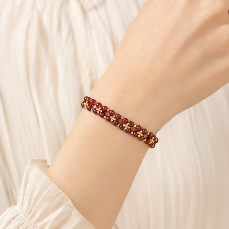 Cinnabar Four-Leaf Clover Bracelet-Luck Close at Hand