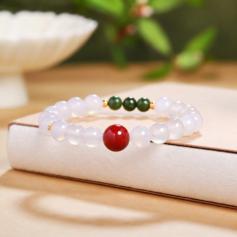 Cinnabar White Chalcedony Bracelet-Heartfelt Wishes