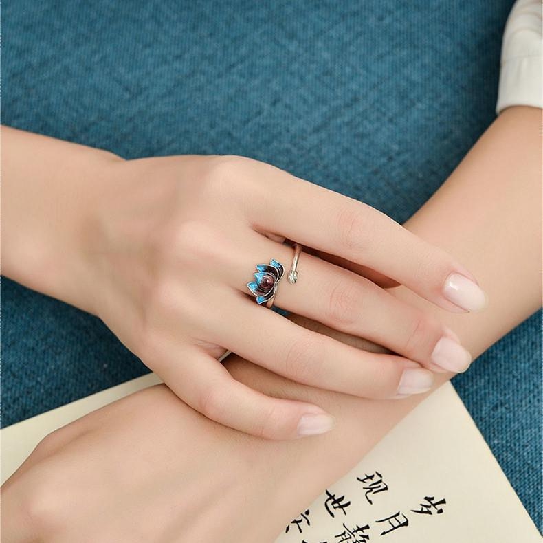 925 Silver Cloisonn¨¦ Lotus Ring-Purity in Bloom