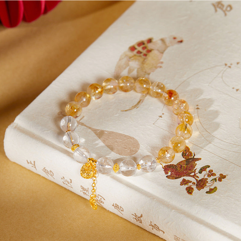Golden Clarity-S925 Silver Coin Yellow Tower Quartz Bracelet