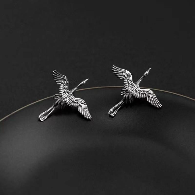 Crane Silver Earrings-Long Life and Grants Wishes