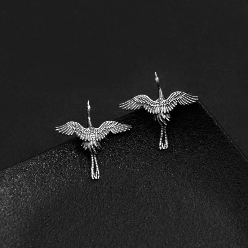 Crane Silver Earrings-Long Life and Grants Wishes