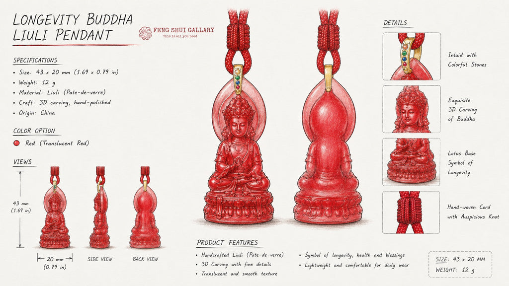 Longevity Buddha Liuli Pendant–Peace. Protection & Long-Life Blessings
