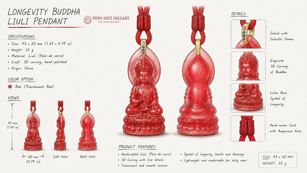 Longevity Buddha Liuli Pendant–Peace. Protection & Long-Life Blessings