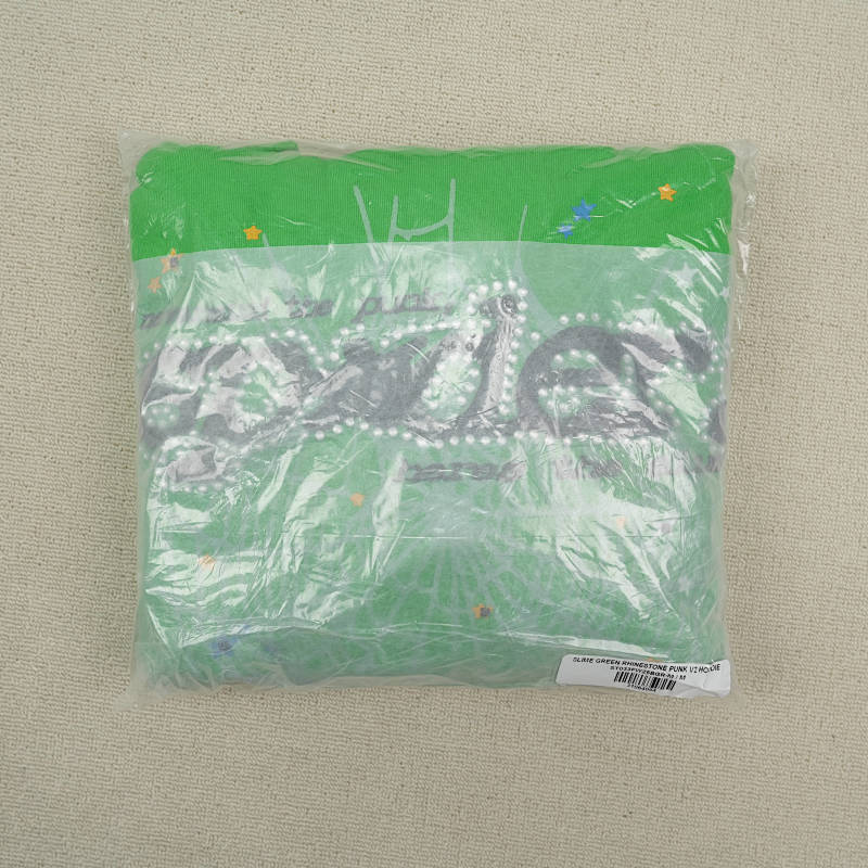 Sp5Der Punk V2 Rhinestone Hoodie Bright Green