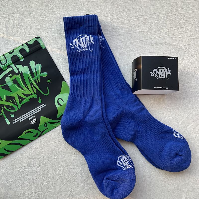 Blue Crew Socks with Graffiti Logo Twin Pack