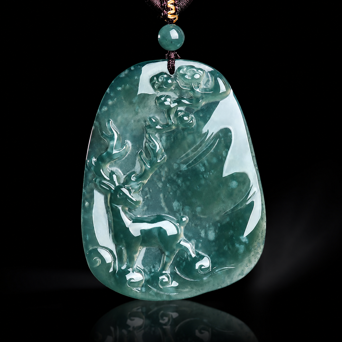 Snow Plum Deer Jade Pendant-Longevity. Success & Lasting Blessings