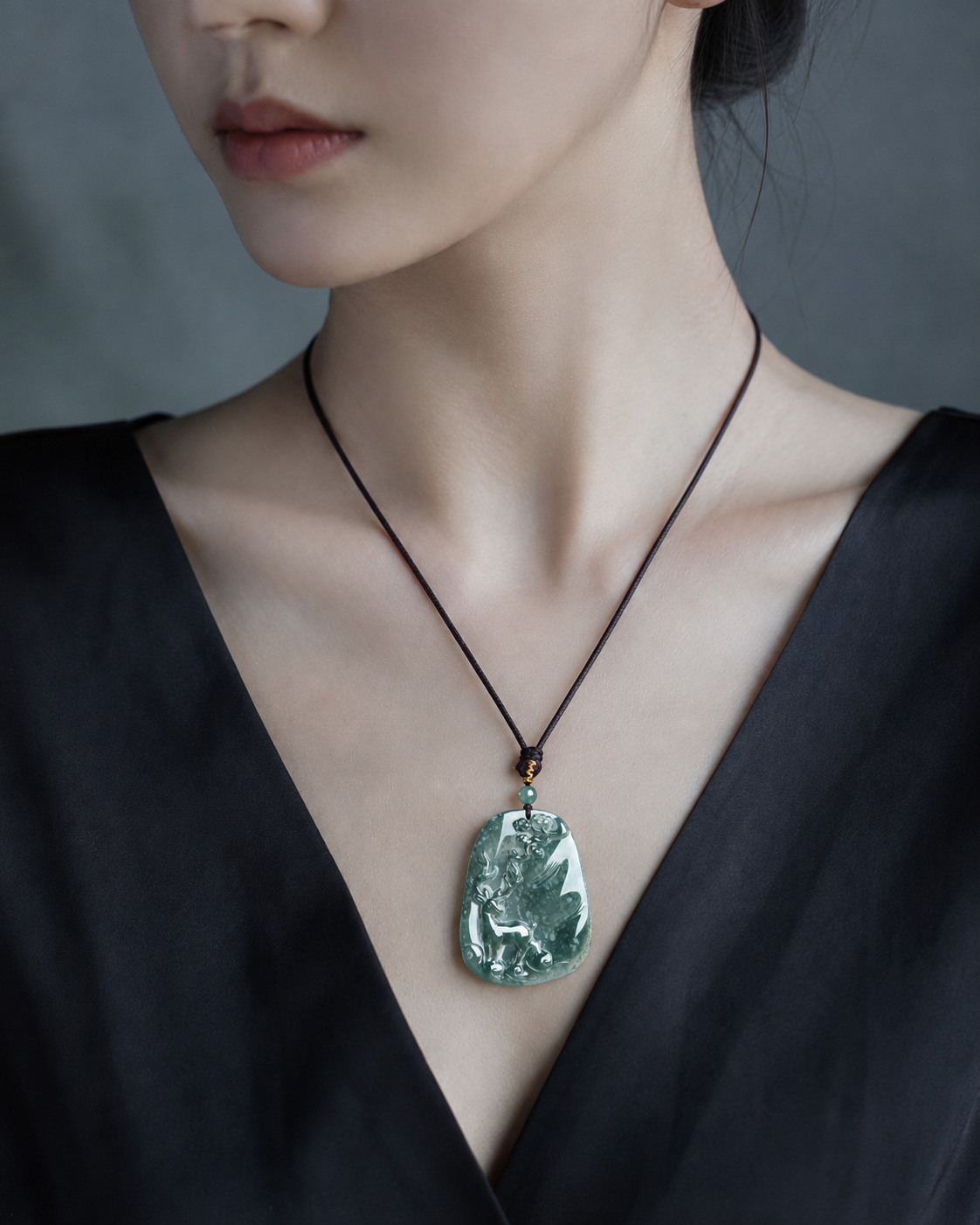 Snow Plum Deer Jade Pendant-Longevity, Success & Lasting Blessings