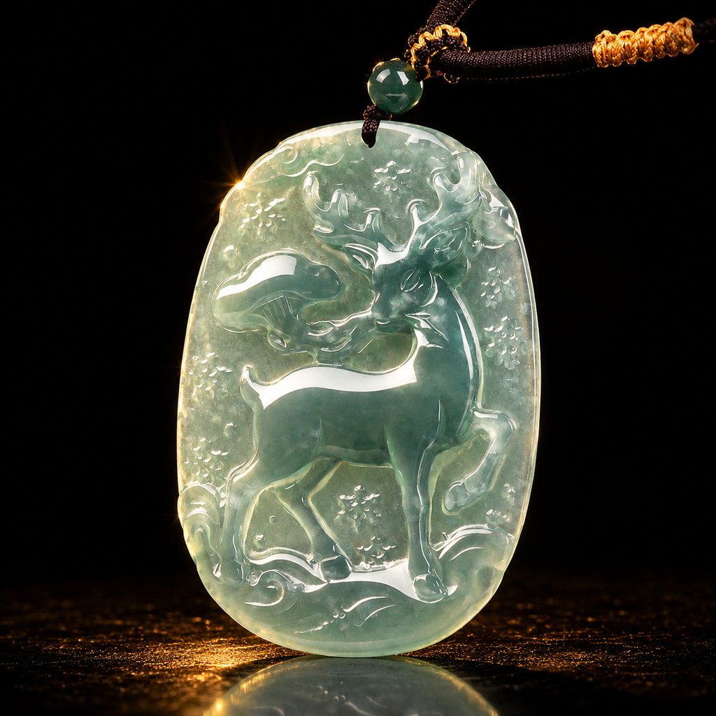 The Sacred Forest-Icy Jadeite Nine Colored Deer Spiritual Amulet
