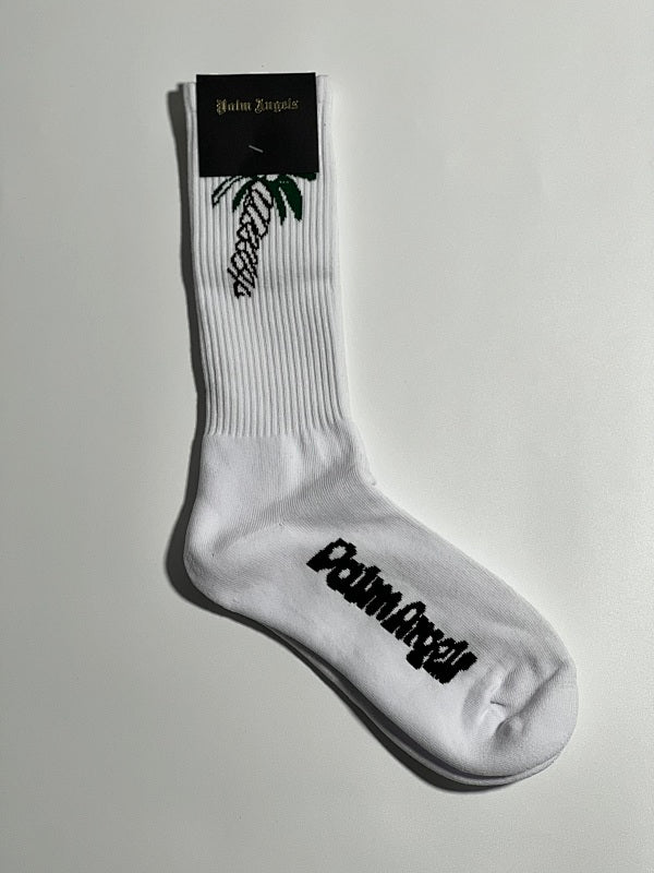 Palm Angels Crew Socks - White/Black/Green