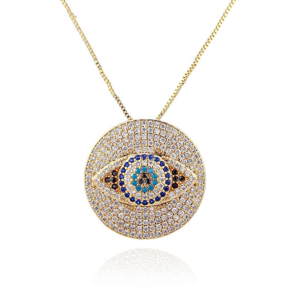 Diamond Studded Evil Eye Protection Pendant Necklace