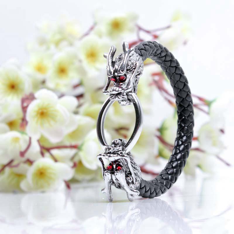 Double Dragon Leather Rope Lucky Bracelet
