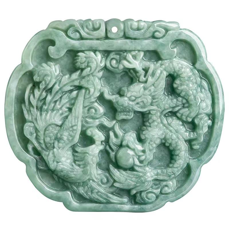 Dragon Phoenix Lucky Pendant-Grade A White Jade